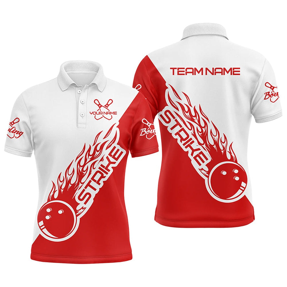 Custom Bowling Polo Shirts, Custom Bowling Shirts For Men And Women, Bowling Team Shirts Bowling Strike Blue And Red