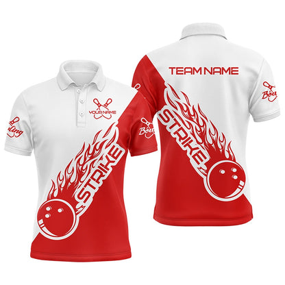 Custom Bowling Polo Shirts, Custom Bowling Shirts For Men And Women, Bowling Team Shirts Bowling Strike Blue And Red