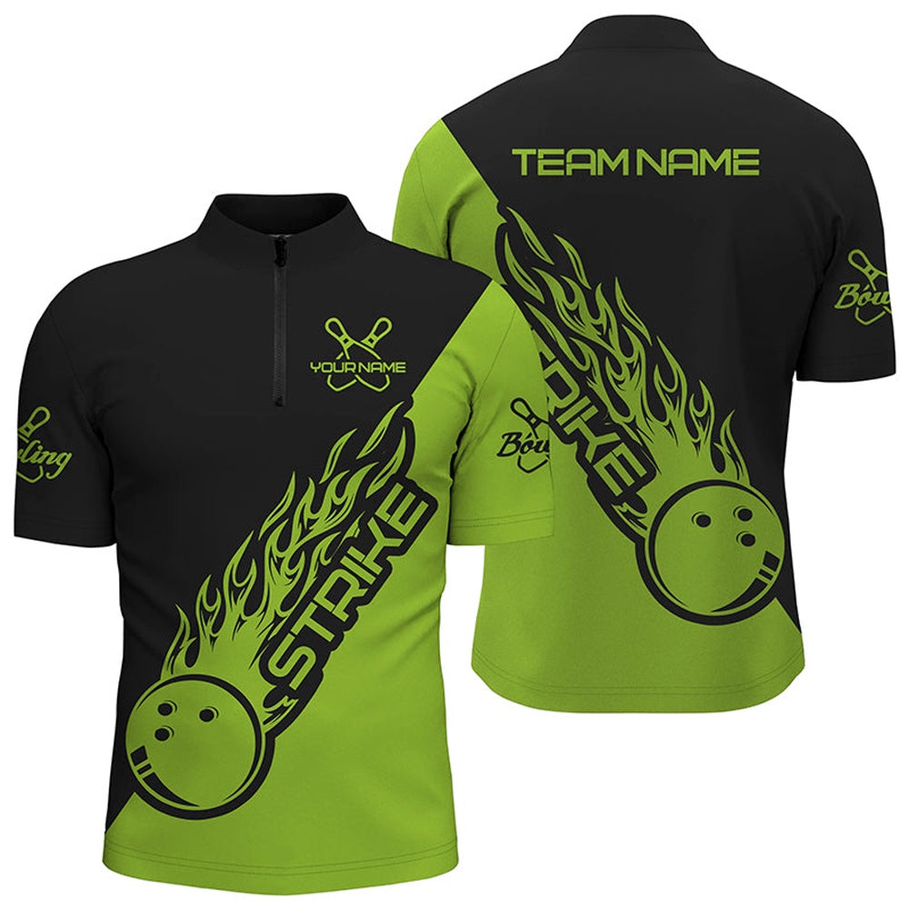 Custom Bowling Polo Shirts, Custom Bowling Shirts For Men And Women, Bowling Team Shirts Bowling Strike Green
