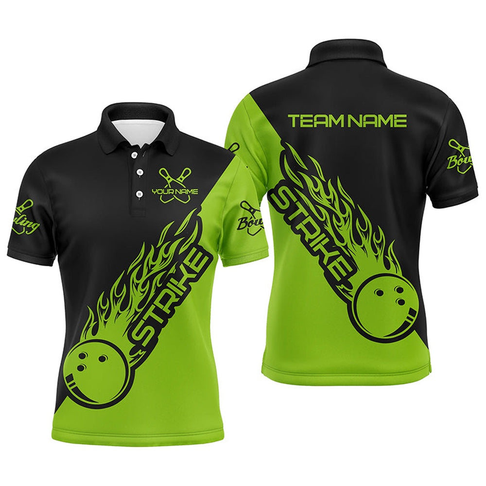 Custom Bowling Polo Shirts, Custom Bowling Shirts For Men And Women, Bowling Team Shirts Bowling Strike Green