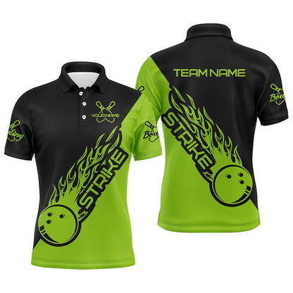 Custom Bowling Polo Shirts, Custom Bowling Shirts For Men And Women, Bowling Team Shirts Bowling Strike Green