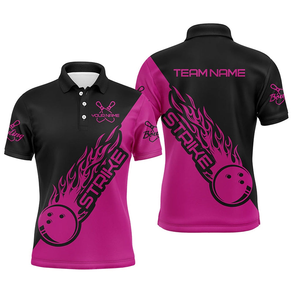 Custom Bowling Polo Shirts, Custom Bowling Shirts For Men And Women, Bowling Team Shirts Bowling Strike Pink