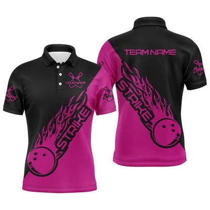 Custom Bowling Polo Shirts, Custom Bowling Shirts For Men And Women, Bowling Team Shirts Bowling Strike Pink