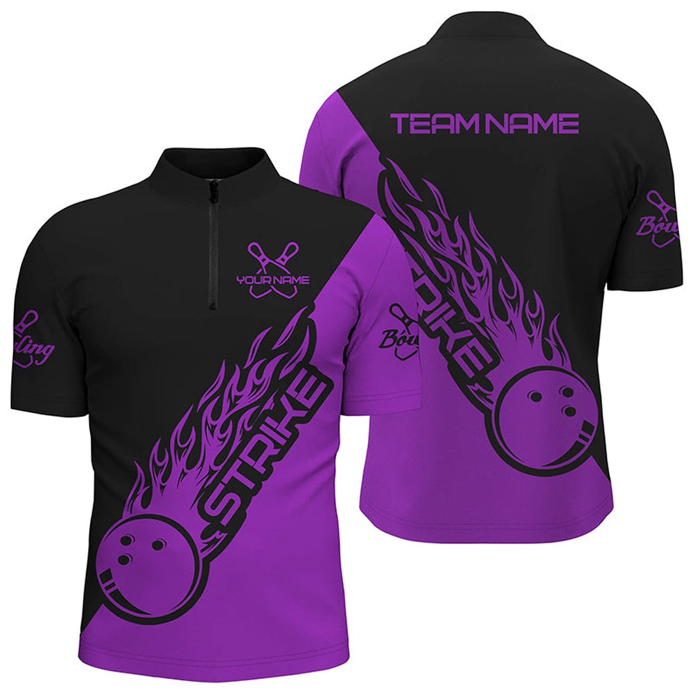 Custom Bowling Polo Shirts, Custom Bowling Shirts For Men And Women, Bowling Team Shirts Bowling Strike Purple