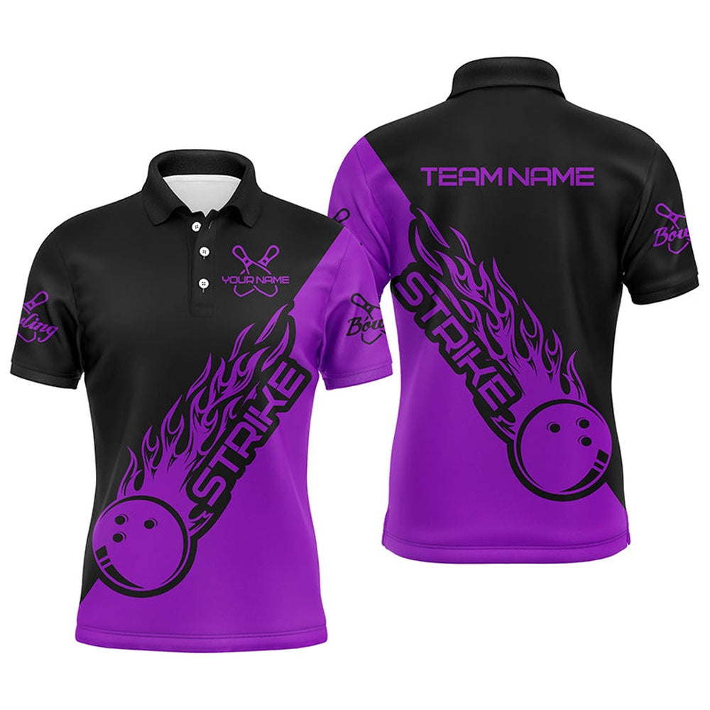 Custom Bowling Polo Shirts, Custom Bowling Shirts For Men And Women, Bowling Team Shirts Bowling Strike Purple