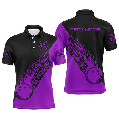 Custom Bowling Polo Shirts, Custom Bowling Shirts For Men And Women, Bowling Team Shirts Bowling Strike Purple