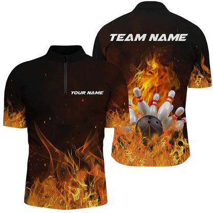 Custom Bowling Polo Shirts, Custom Bowling Shirts For Men And Women, Personalized Flame Bowling Team Jerseys