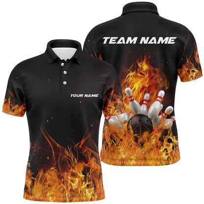 Custom Bowling Polo Shirts, Custom Bowling Shirts For Men And Women, Personalized Flame Bowling Team Jerseys