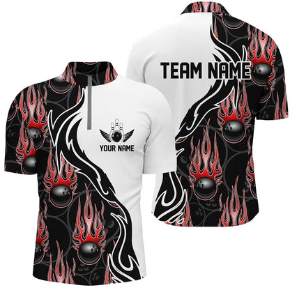 Custom Bowling Polo Shirts, Custom Bowling Shirts For Men And Women, Personalized Flame Bowling Team Jerseys Red