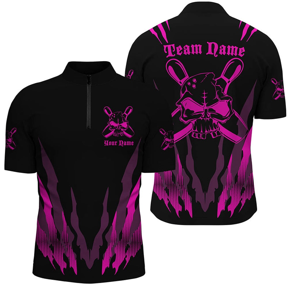 Custom Bowling Polo Shirts, Custom Bowling Shirts For Men And Women, Skull Bowling Team Shirts Bowling Pin Pink