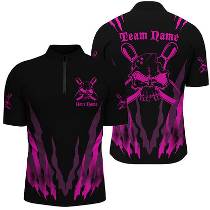 Custom Bowling Polo Shirts, Custom Bowling Shirts For Men And Women, Skull Bowling Team Shirts Bowling Pin Pink