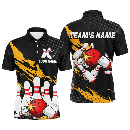 Custom Bowling Polo Shirts, Custom Bowling Shirts For Men Black Bowling Team Jersey Funny Bowling Polo Shirts