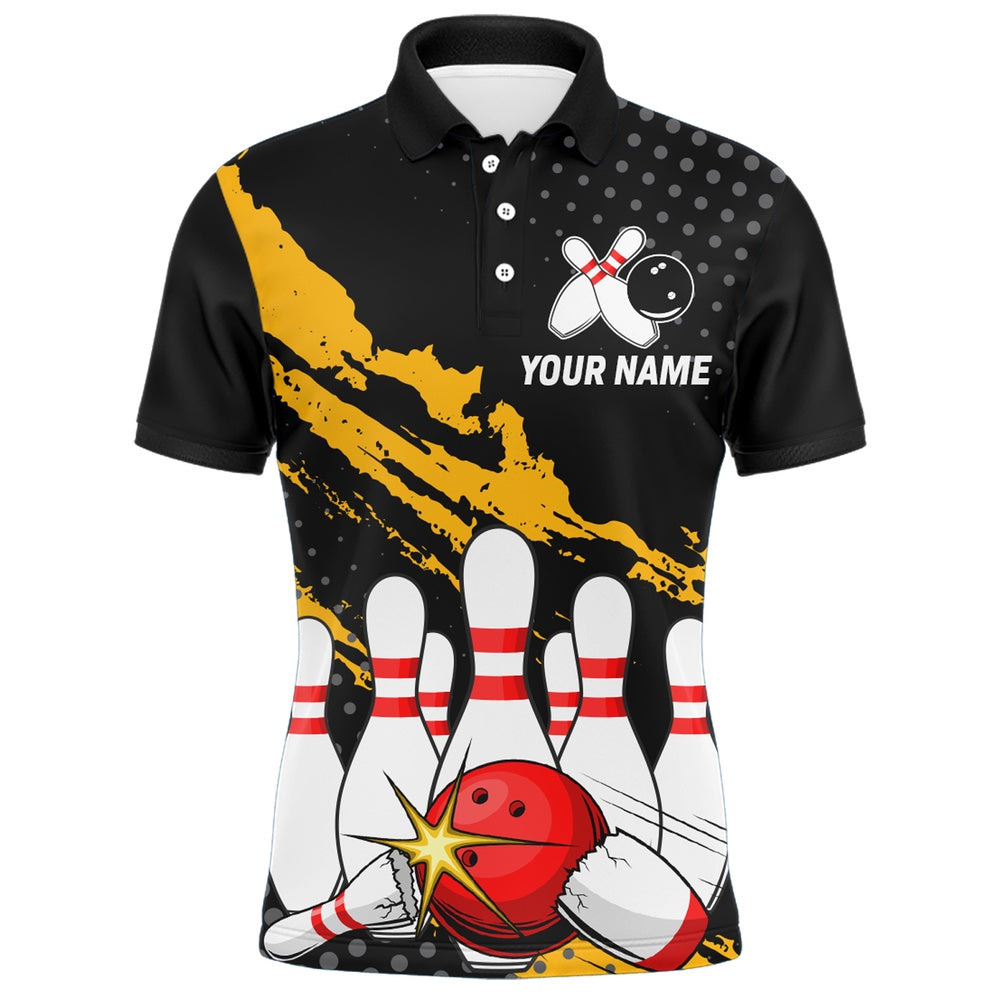Custom Bowling Polo Shirts, Custom Bowling Shirts For Men Black Bowling Team Jersey Funny Bowling Polo Shirts