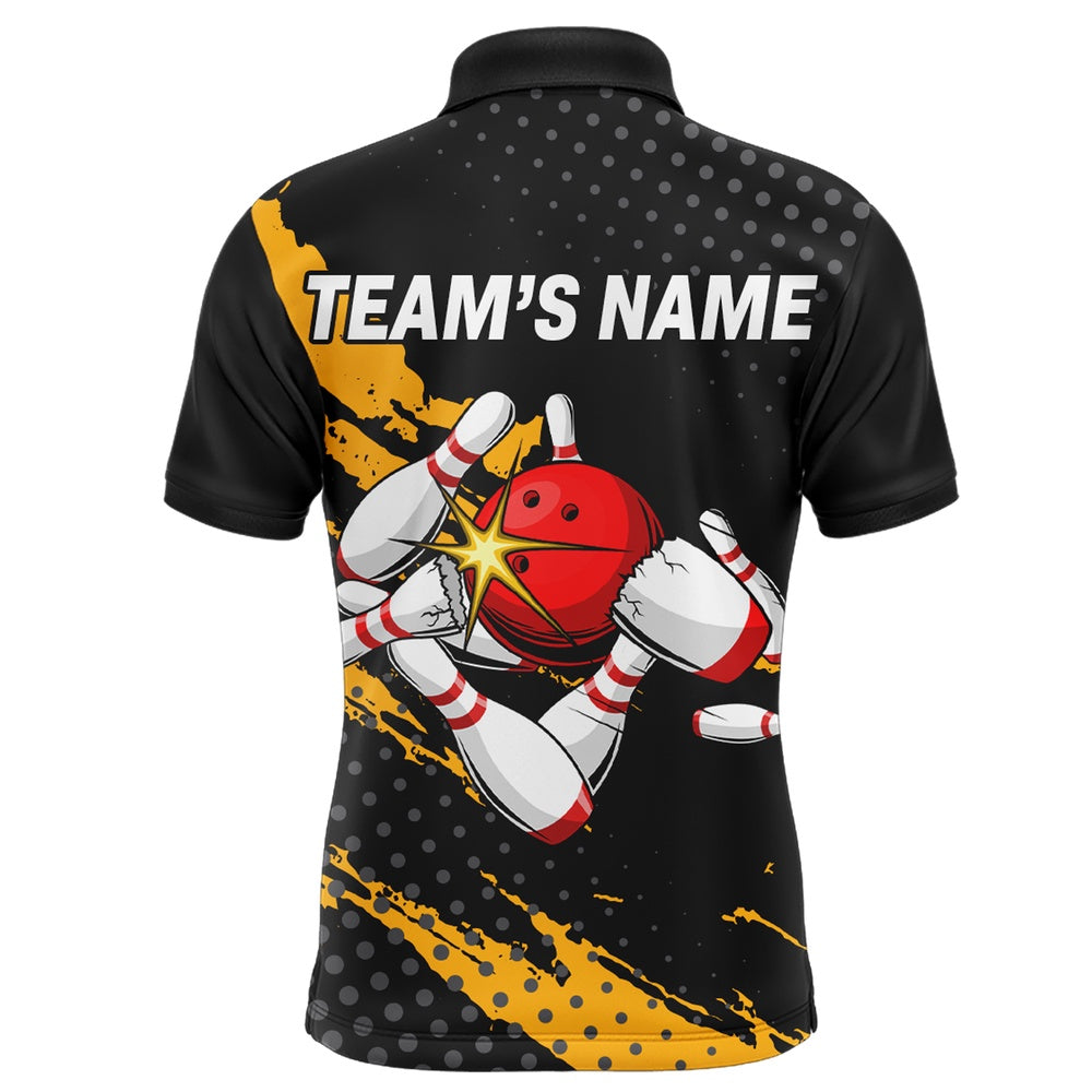 Custom Bowling Polo Shirts, Custom Bowling Shirts For Men Black Bowling Team Jersey Funny Bowling Polo Shirts
