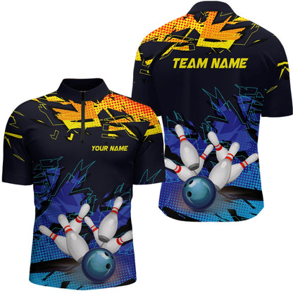 Custom Bowling Polo Shirts, Custom Bowling Shirts For Men, Bowling Ball And Pins Team Bowling League Shirts