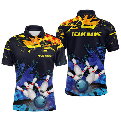 Custom Bowling Polo Shirts, Custom Bowling Shirts For Men, Bowling Ball And Pins Team Bowling League Shirts