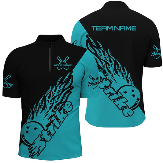 Custom Bowling Polo Shirts, Custom Bowling Shirts For Men, Bowling Team Shirts Bowling Strike Ball Blue