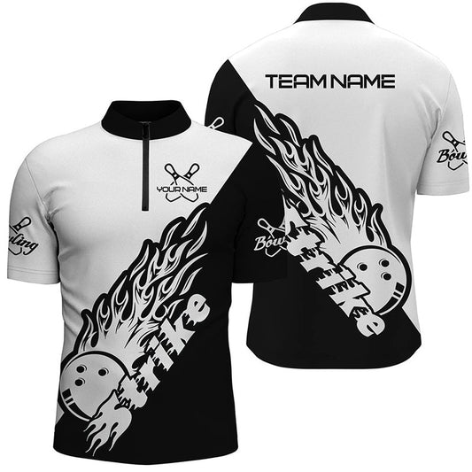 Custom Bowling Polo Shirts, Custom Bowling Shirts For Men, Bowling Team Shirts Bowling Strike Black And White