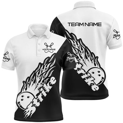 Custom Bowling Polo Shirts, Custom Bowling Shirts For Men, Bowling Team Shirts Bowling Strike Black And White