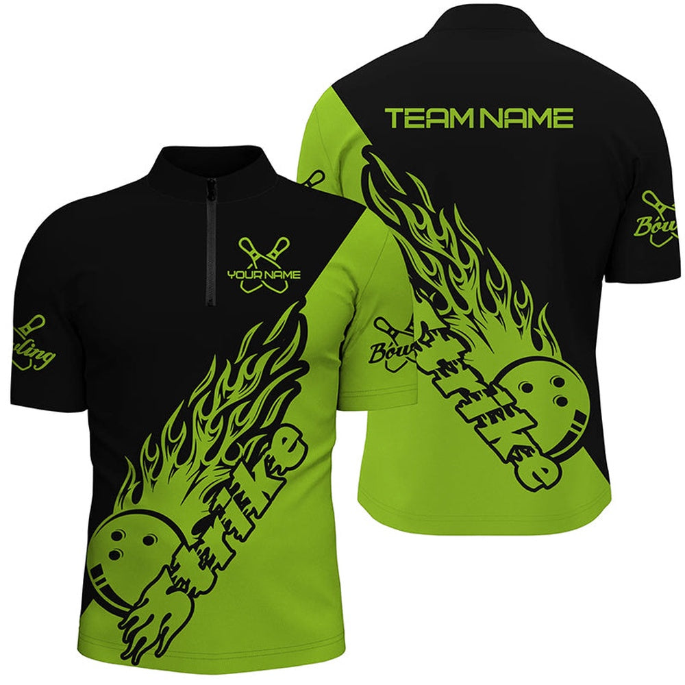 Custom Bowling Polo Shirts, Custom Bowling Shirts For Men, Bowling Team Shirts Bowling Strike Green