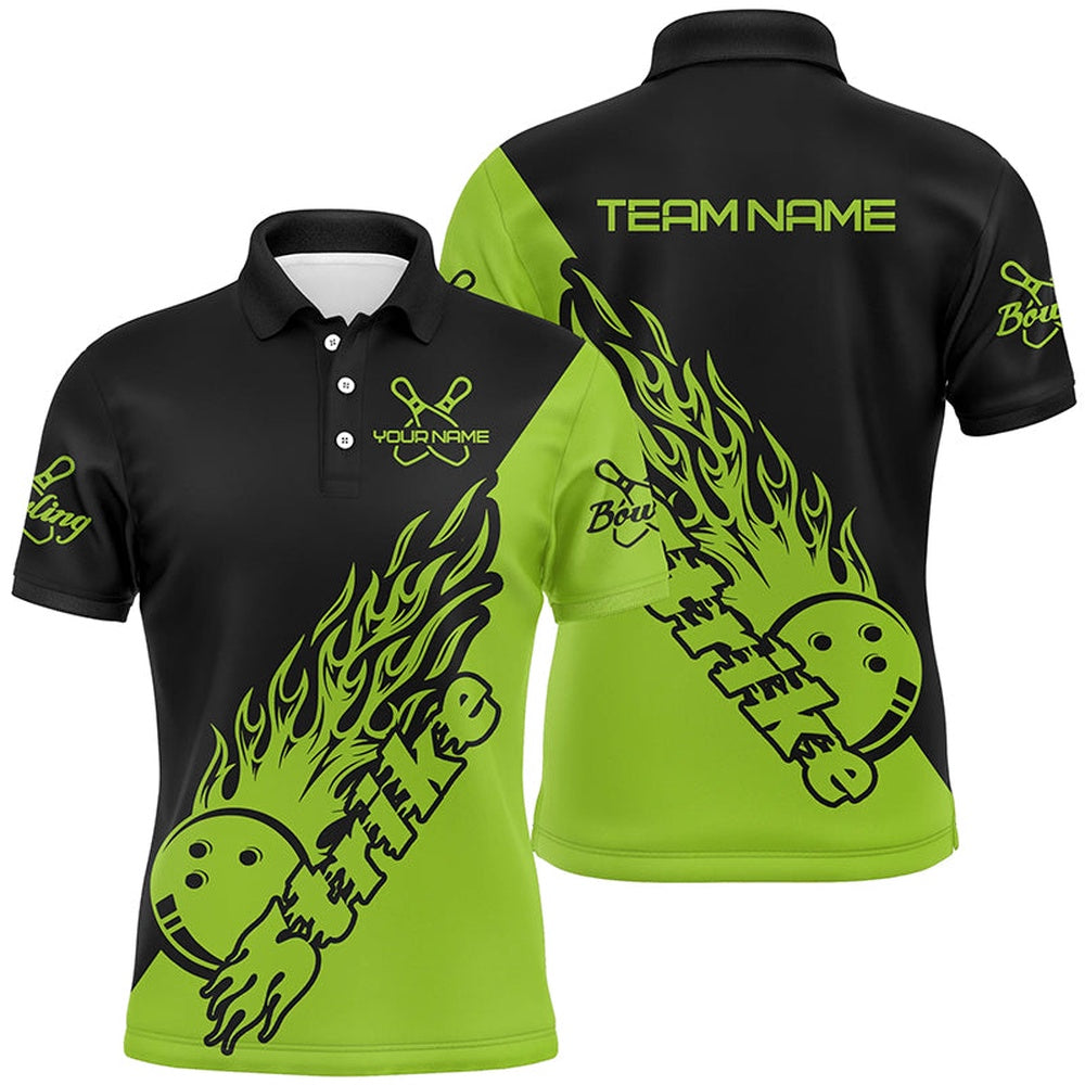 Custom Bowling Polo Shirts, Custom Bowling Shirts For Men, Bowling Team Shirts Bowling Strike Green