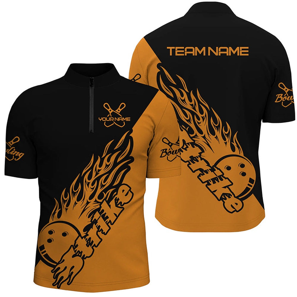 Custom Bowling Polo Shirts, Custom Bowling Shirts For Men, Bowling Team Shirts Bowling Strike Orange