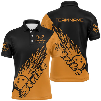 Custom Bowling Polo Shirts, Custom Bowling Shirts For Men, Bowling Team Shirts Bowling Strike Orange