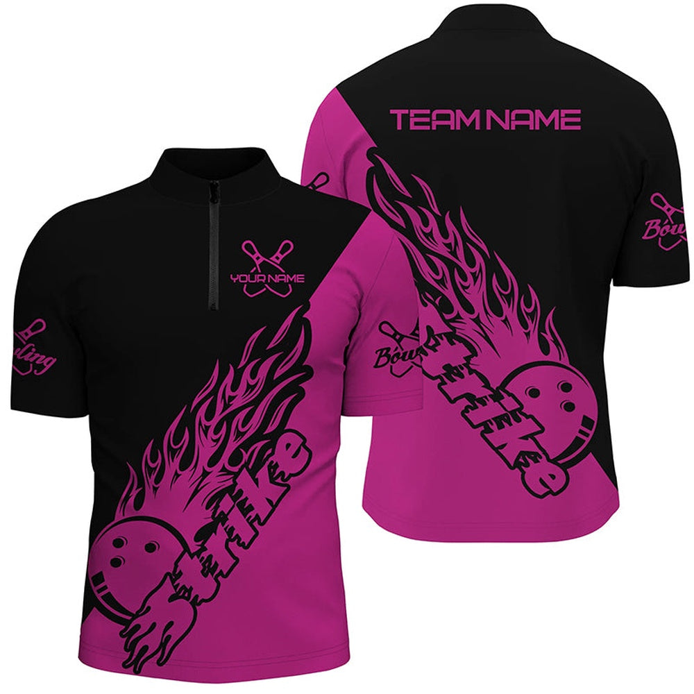 Custom Bowling Polo Shirts, Custom Bowling Shirts For Men, Bowling Team Shirts Bowling Strike Pink