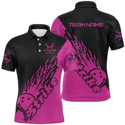 Custom Bowling Polo Shirts, Custom Bowling Shirts For Men, Bowling Team Shirts Bowling Strike Pink