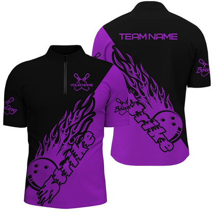 Custom Bowling Polo Shirts, Custom Bowling Shirts For Men, Bowling Team Shirts Bowling Strike Purple