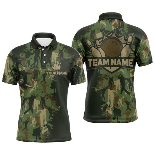 Custom Bowling Polo Shirts, Custom Bowling Shirts Men Camo Bowling Jersey Team League Bowling Polo Shirt