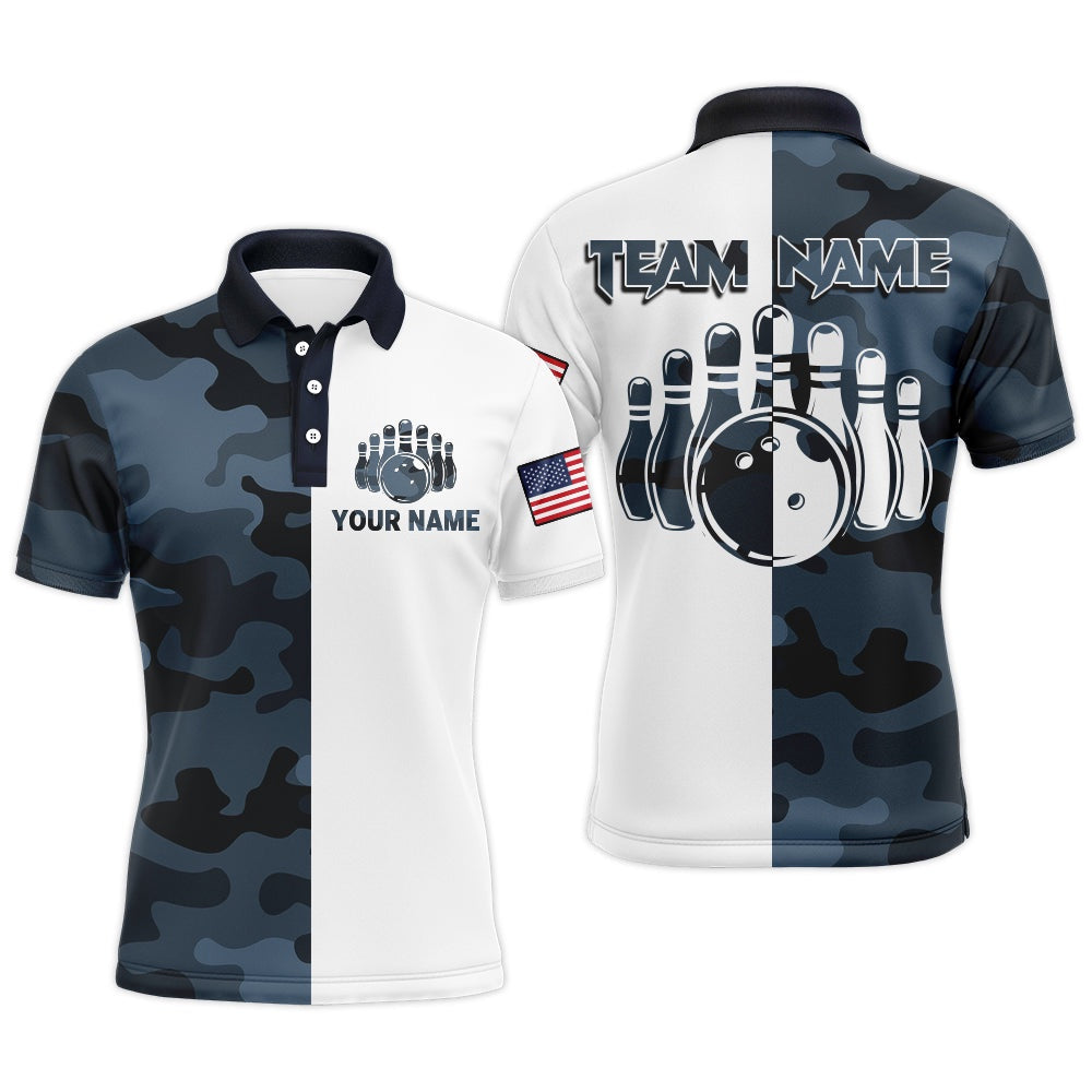 Custom Bowling Polo Shirts, Custom Bowling Shirts With Name Camo Bowling Team Jersey Men & Women Bowling Polo Shirt