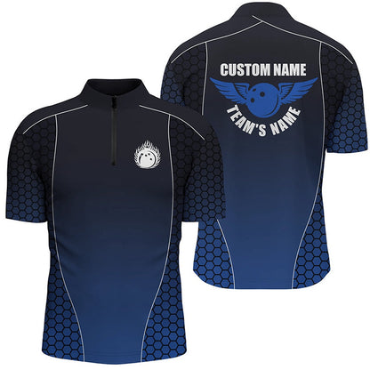 Custom Bowling Polo Shirts, Custom Bowling Shirts With Names For Men, Flaming Bowling Ball Bowling Team Shirts Blue