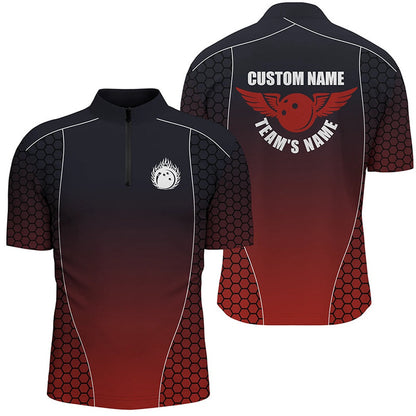 Custom Bowling Polo Shirts, Custom Bowling Shirts With Names For Men, Flaming Bowling Ball Bowling Team Shirts Red
