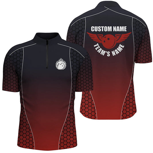 Custom Bowling Polo Shirts, Custom Bowling Shirts With Names For Men, Flaming Bowling Ball Bowling Team Shirts Red