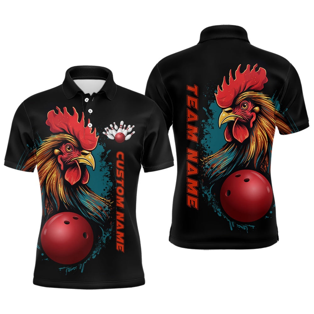 Custom Bowling Polo Shirts, Custom Chicken Bowling Shirts For Men Bowling Polo Shirts Team Bowling League Jersey