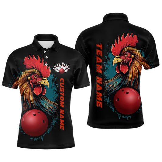 Custom Bowling Polo Shirts, Custom Chicken Bowling Shirts For Men Bowling Polo Shirts Team Bowling League Jersey