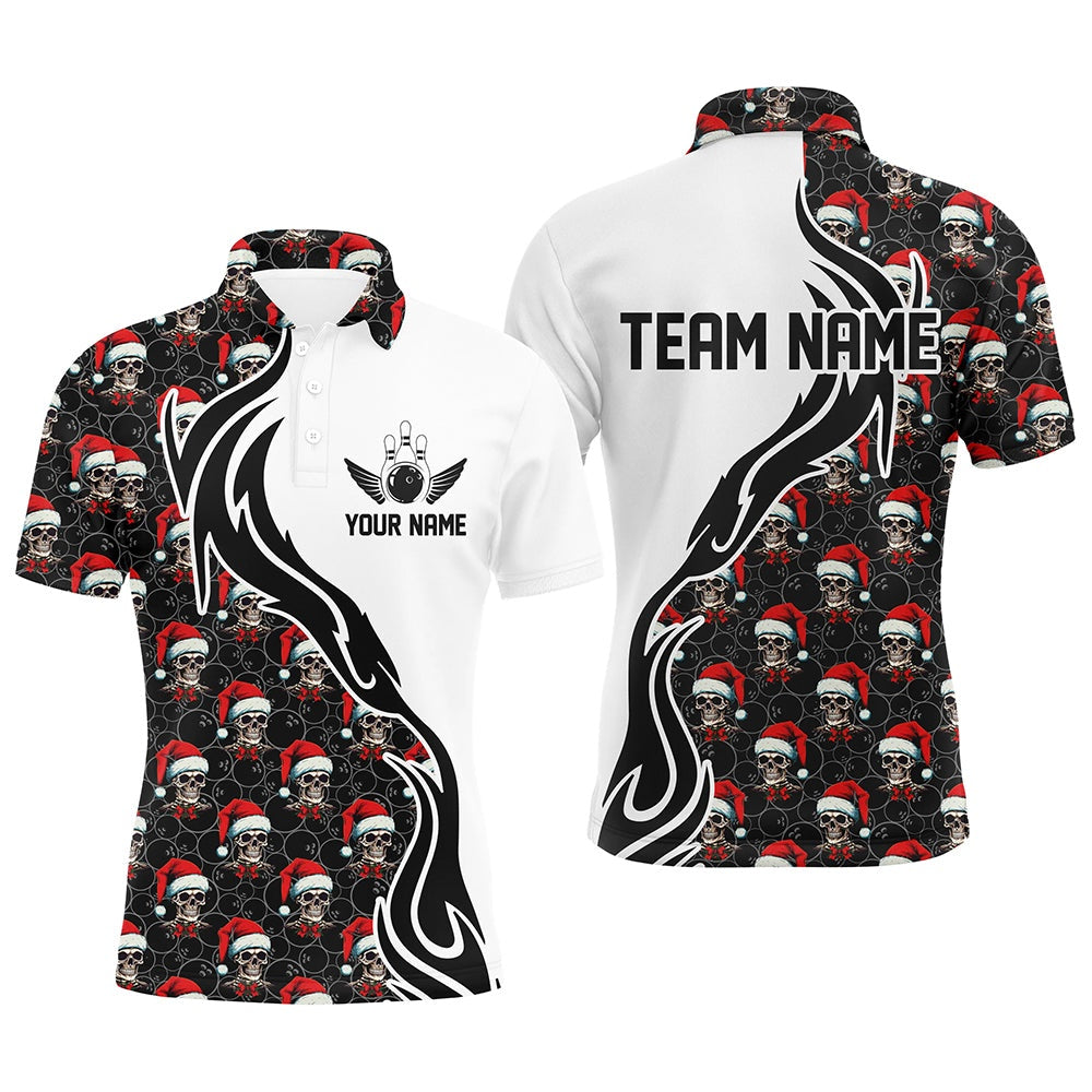 Custom Bowling Polo Shirts, Custom Christmas Men Bowling Polo Shirts Skull Team Bowling Jerseys Christmas Gifts For Bowlers