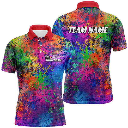 Custom Bowling Polo Shirts, Custom Colorful Bowling Polo Shirts For Men, Pride Colors Outfit Bowling Men'S Shirts
