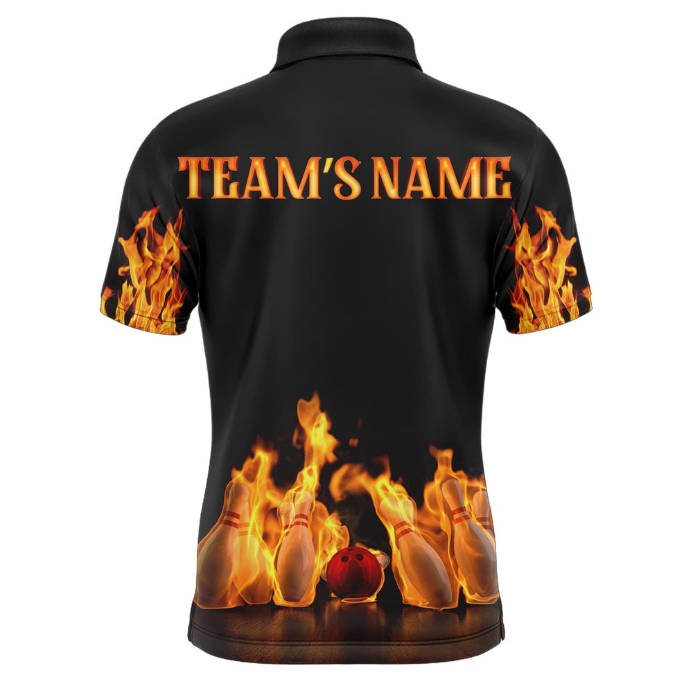 Custom Bowling Polo Shirts, Custom Fire Bowling Shirt For Men, Flames Bowling Jersey With Name League Bowling Team Polo Shirt