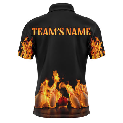 Custom Bowling Polo Shirts, Custom Fire Bowling Shirt For Men, Flames Bowling Jersey With Name League Bowling Team Polo Shirt