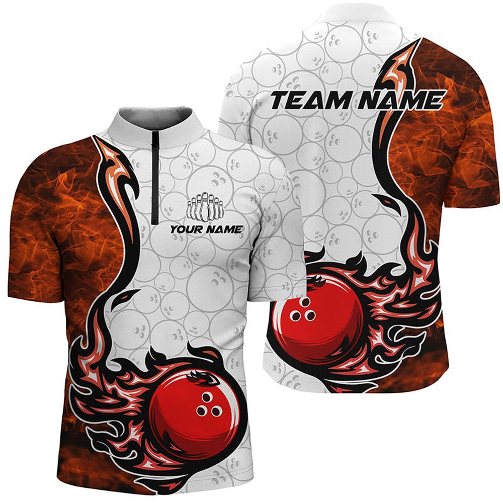 Custom Bowling Polo Shirts, Custom Flame Bowling Shirts For Men Bowling Ball Pattern Bowling Team Jerseys For Bowlers