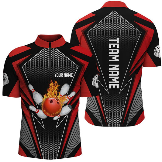 Custom Bowling Polo Shirts, Custom Flame Bowling Team Jerseys Red Bowling Shirts For Men And Women Bowlers Outfits