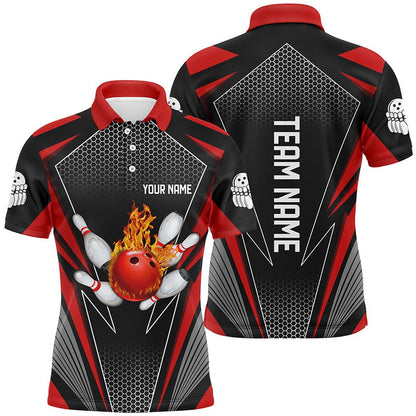 Custom Bowling Polo Shirts, Custom Flame Bowling Team Jerseys Red Bowling Shirts For Men And Women Bowlers Outfits
