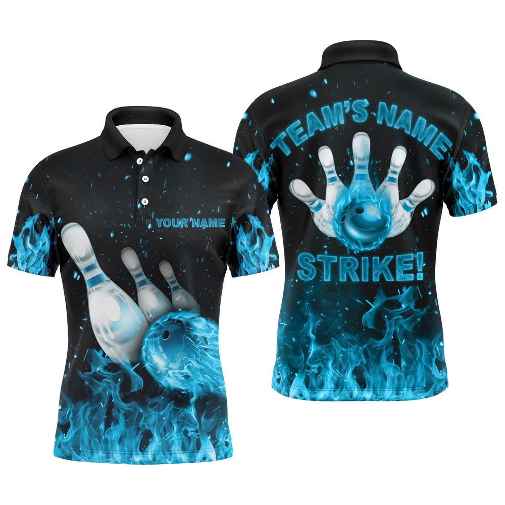 Custom Bowling Polo Shirts, Custom Flames Bowling Shirt For Men, Strike Bowling Jersey For Team Fire League Bowling Polo Shirt