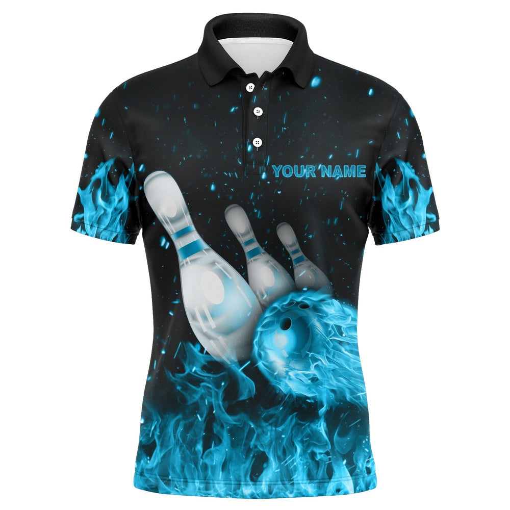 Custom Bowling Polo Shirts, Custom Flames Bowling Shirt For Men, Strike Bowling Jersey For Team Fire League Bowling Polo Shirt
