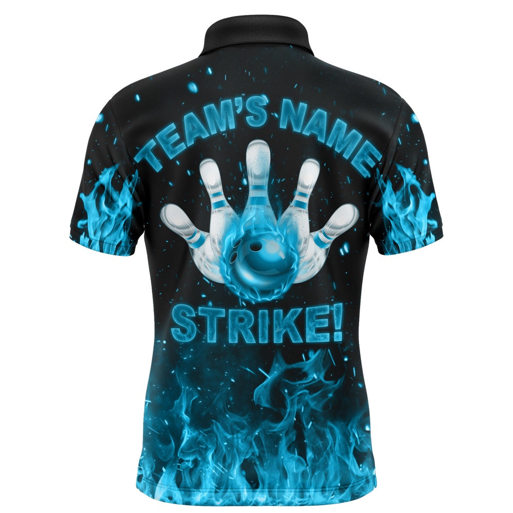 Custom Bowling Polo Shirts, Custom Flames Bowling Shirt For Men, Strike Bowling Jersey For Team Fire League Bowling Polo Shirt