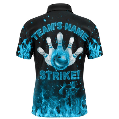 Custom Bowling Polo Shirts, Custom Flames Bowling Shirt For Men, Strike Bowling Jersey For Team Fire League Bowling Polo Shirt