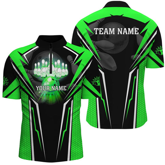 Custom Bowling Polo Shirts, Custom Green Bowling Polo Shirts For Men, Strike Bowling Team Jerseys Bowlers Outfits