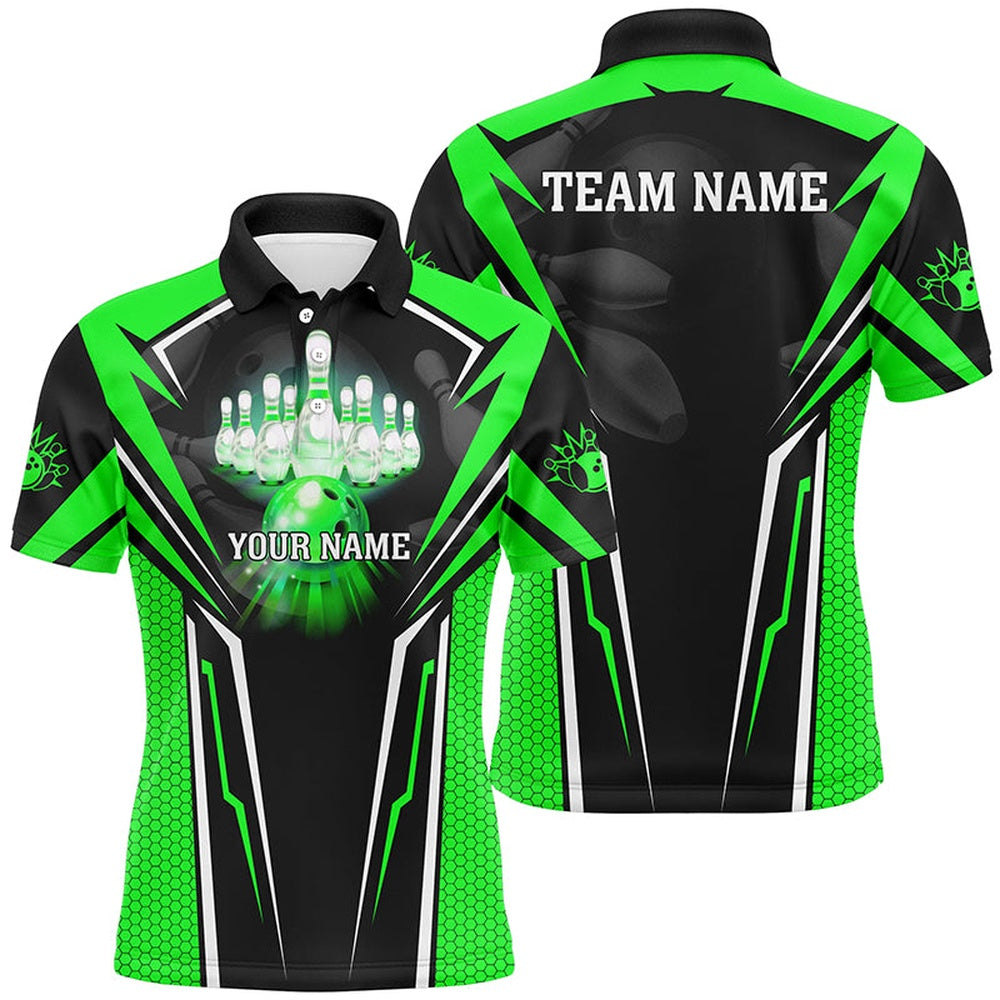 Custom Bowling Polo Shirts, Custom Green Bowling Polo Shirts For Men, Strike Bowling Team Jerseys Bowlers Outfits